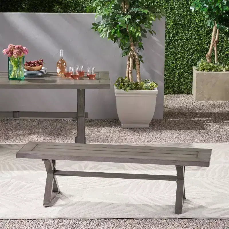Banc de salle à manger moderne Lamphere Rectangle en aluminium gris foncé - Christopher Knight Home : Résistant aux intempéries, sièges de patio