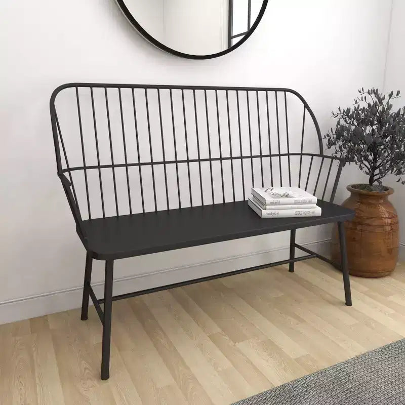 Banc de patio extérieur traditionnel – Noir – Olivia & May : Siège de jardin en fer résistant aux intempéries pour 2 personnes