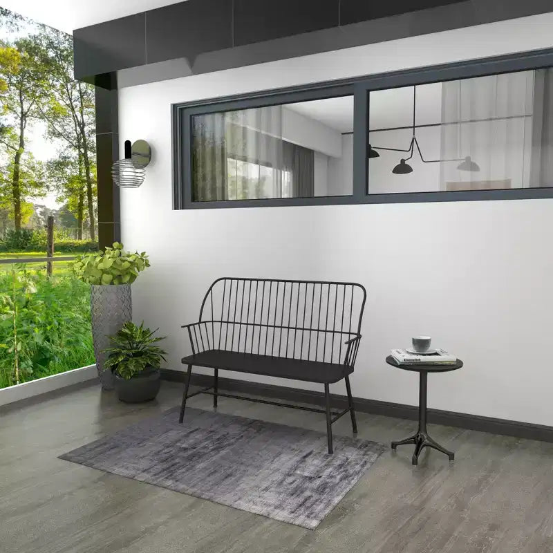 Banc de patio extérieur traditionnel – Noir – Olivia & May : Siège de jardin en fer résistant aux intempéries pour 2 personnes