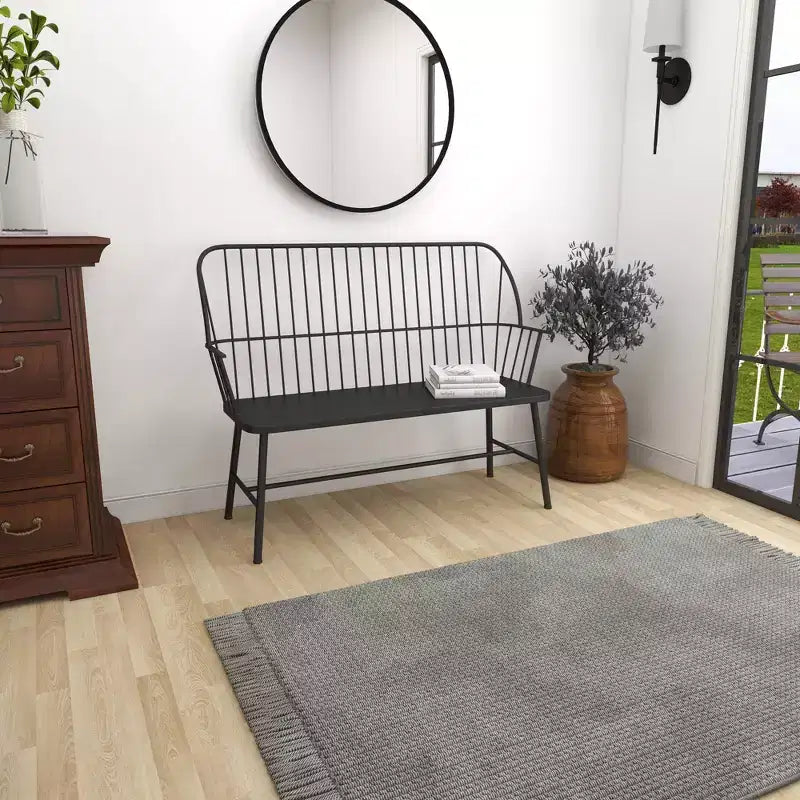 Banc de patio extérieur traditionnel – Noir – Olivia & May : Siège de jardin en fer résistant aux intempéries pour 2 personnes