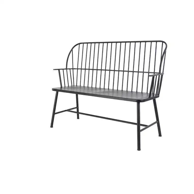 Banc de patio extérieur traditionnel – Noir – Olivia & May : Siège de jardin en fer résistant aux intempéries pour 2 personnes