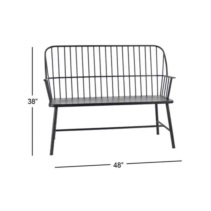 Banc de patio extérieur traditionnel – Noir – Olivia & May : Siège de jardin en fer résistant aux intempéries pour 2 personnes