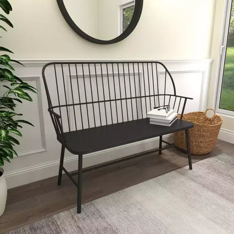 Banc de patio extérieur traditionnel – Noir – Olivia & May : Siège de jardin en fer résistant aux intempéries pour 2 personnes