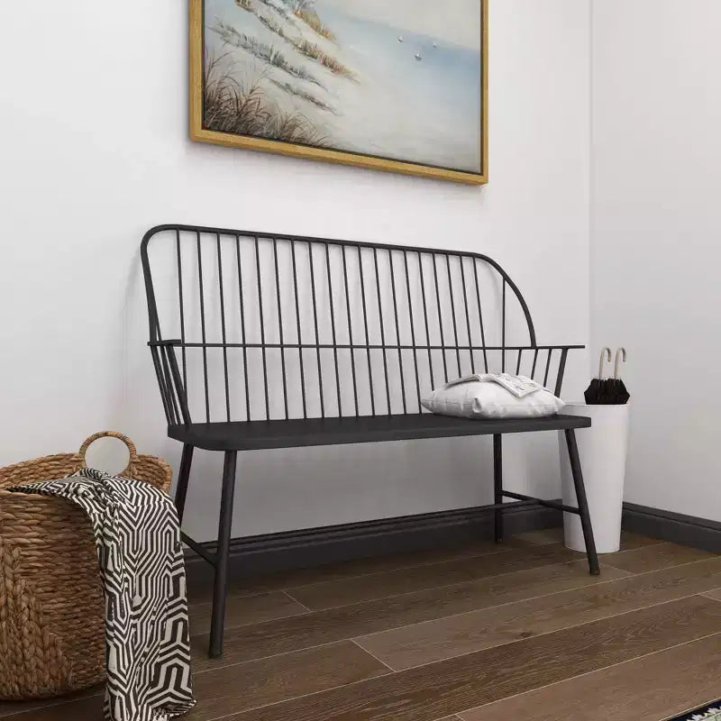 Banc de patio extérieur traditionnel – Noir – Olivia & May : Siège de jardin en fer résistant aux intempéries pour 2 personnes