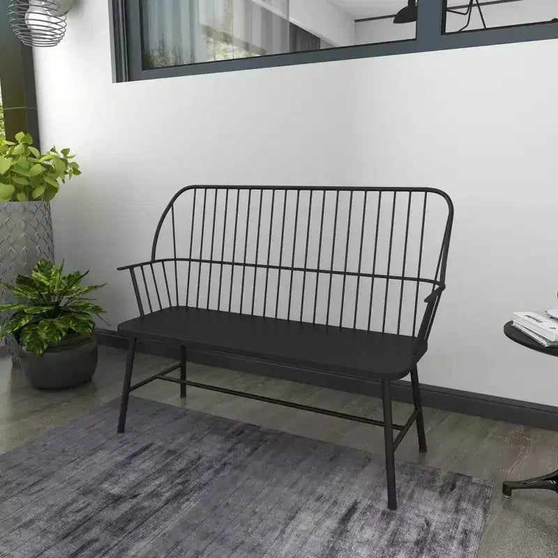 Banc de patio extérieur traditionnel – Noir – Olivia & May : Siège de jardin en fer résistant aux intempéries pour 2 personnes