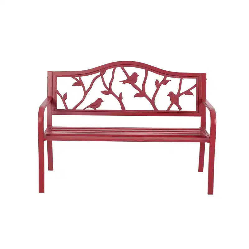 Banc de patio en métal avec cadre en acier - Rouge - Captiva Designs : Causeuse de jardin résistante aux intempéries