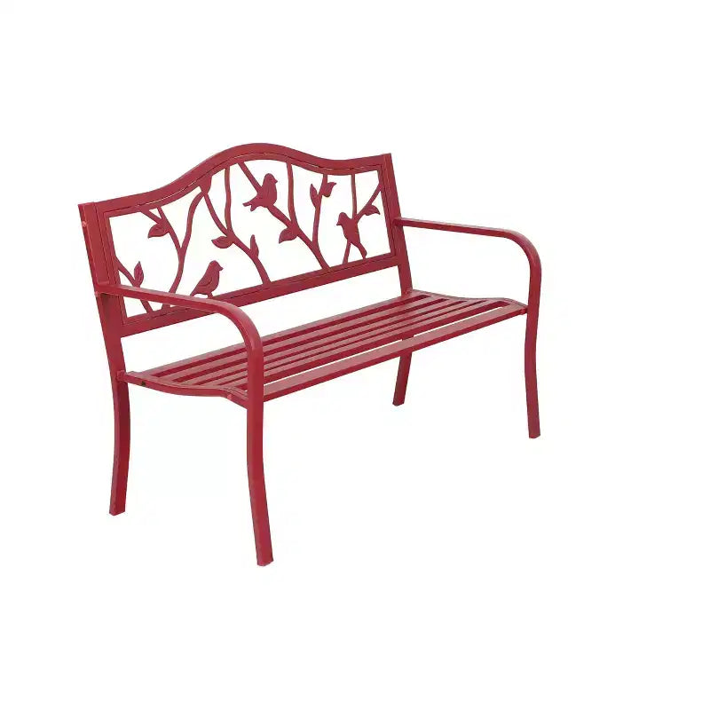 Banc de patio en métal avec cadre en acier - Rouge - Captiva Designs : Causeuse de jardin résistante aux intempéries
