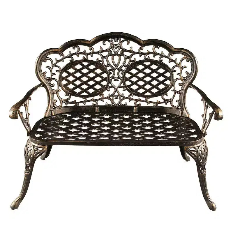 Ornate Traditional Aluminum Patio Bench - Bronze - Oakland Living: Cast Aluminum Loveseat for Porch or Garden