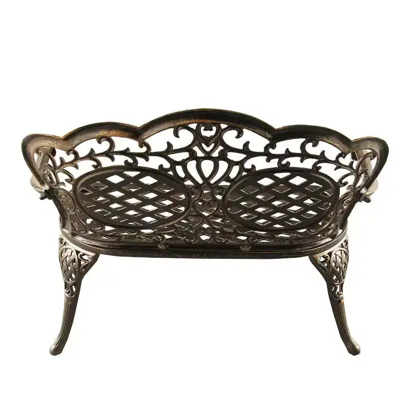 Banc de patio traditionnel orné en aluminium – Bronze – Oakland Living : Causeuse en fonte d'aluminium pour porche ou jardin