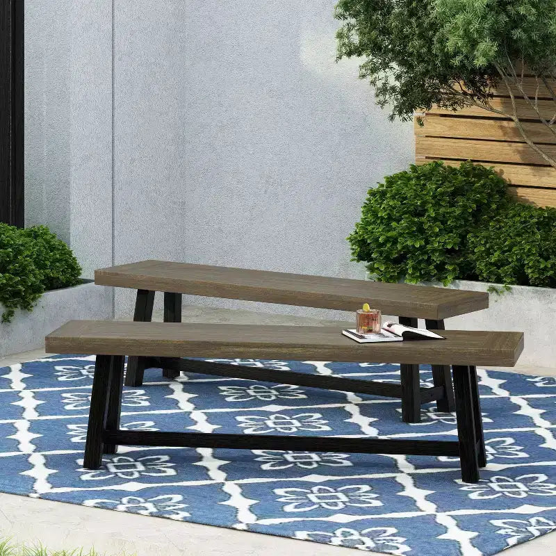 Christopher Knight Home Banc d'extérieur Raphael 2 places en bois d'acacia gris sablé/noir