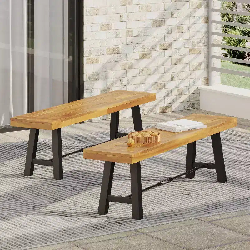 Christopher Knight Home – Bancs de salle à manger d'extérieur Catriona en bois d'acacia, 2 pièces