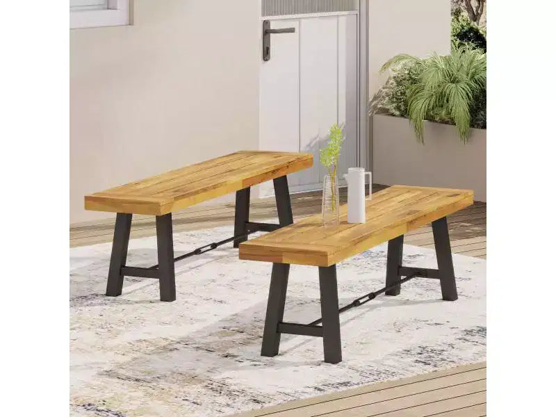 Christopher Knight Home – Bancs de salle à manger d'extérieur Catriona en bois d'acacia, 2 pièces