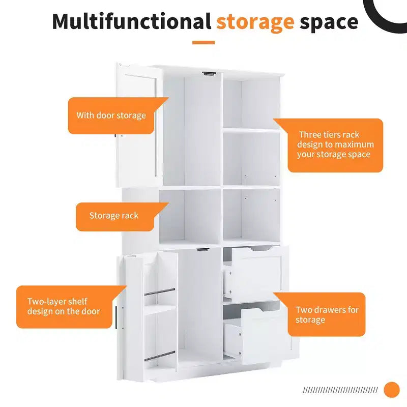 Meuble de rangement de salle de bain de 157 cm de haut, armoire de rangement au sol autoportante avec tiroir et étagère réglable, armoire de rangement pour garde-manger pour salle de bain, salon