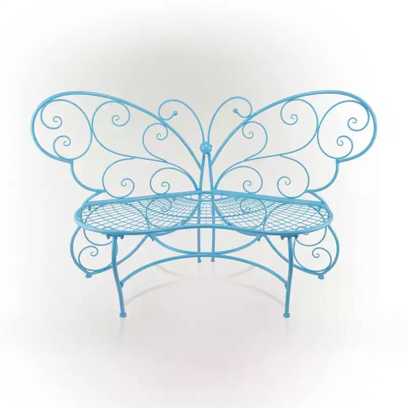 38" x 62" Metal Butterfly Outdoor Bench Blue - Alpine Corporation