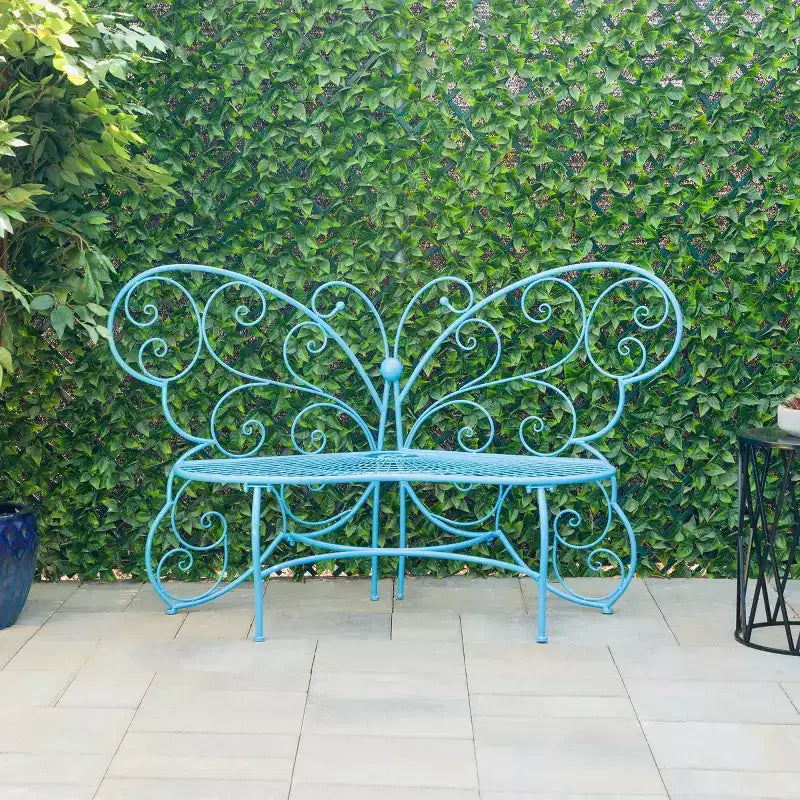 Banc d'extérieur papillon en métal de 38 po x 62 po, bleu - Alpine Corporation