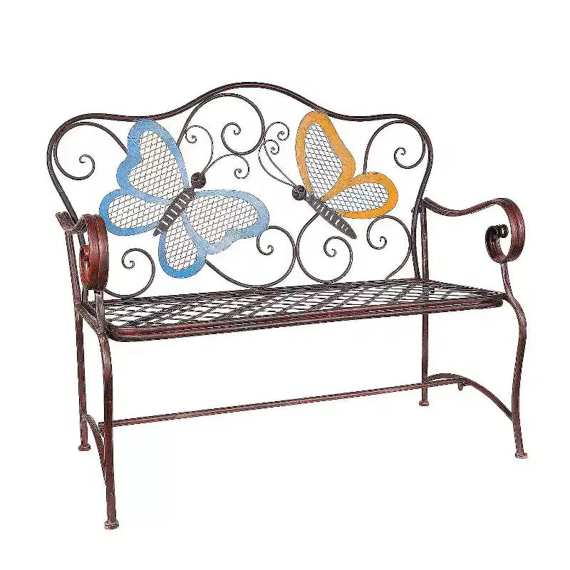 Banc en métal papillon marron - Alpine Corporation : Siège de jardin chic, mobilier de patio résistant aux intempéries