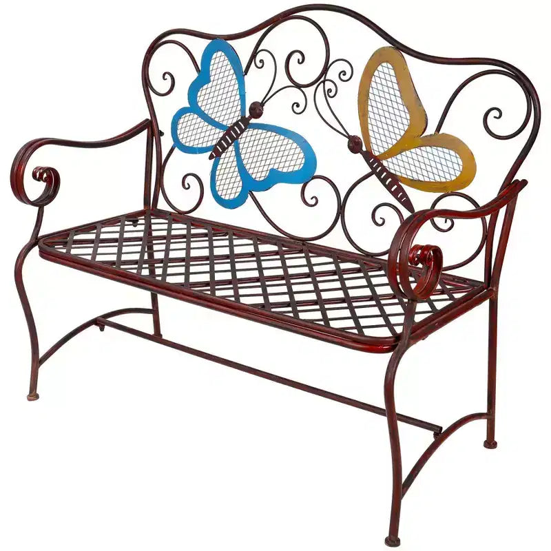 Banc en métal papillon marron - Alpine Corporation : Siège de jardin chic, mobilier de patio résistant aux intempéries