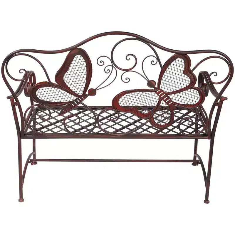 Banc en métal papillon marron - Alpine Corporation : Siège de jardin chic, mobilier de patio résistant aux intempéries