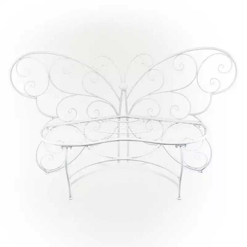 38" x 62" Metal Butterfly Outdoor Bench White - Alpine Corporation: Weather-Resistant, Garden Seating