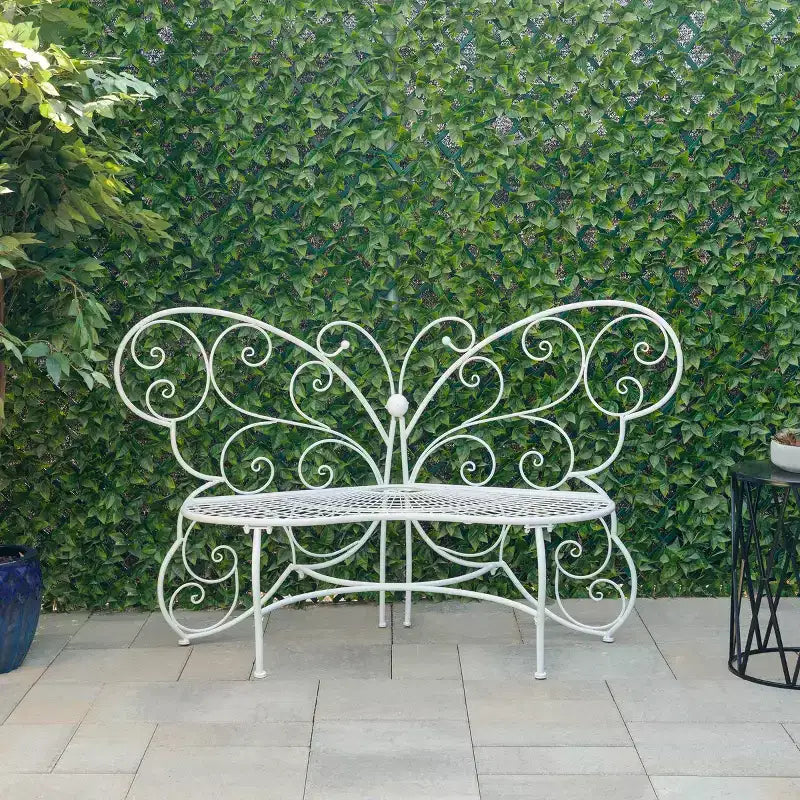Banc d'extérieur en métal papillon 38" x 62" blanc - Alpine Corporation : Résistant aux intempéries, Siège de jardin