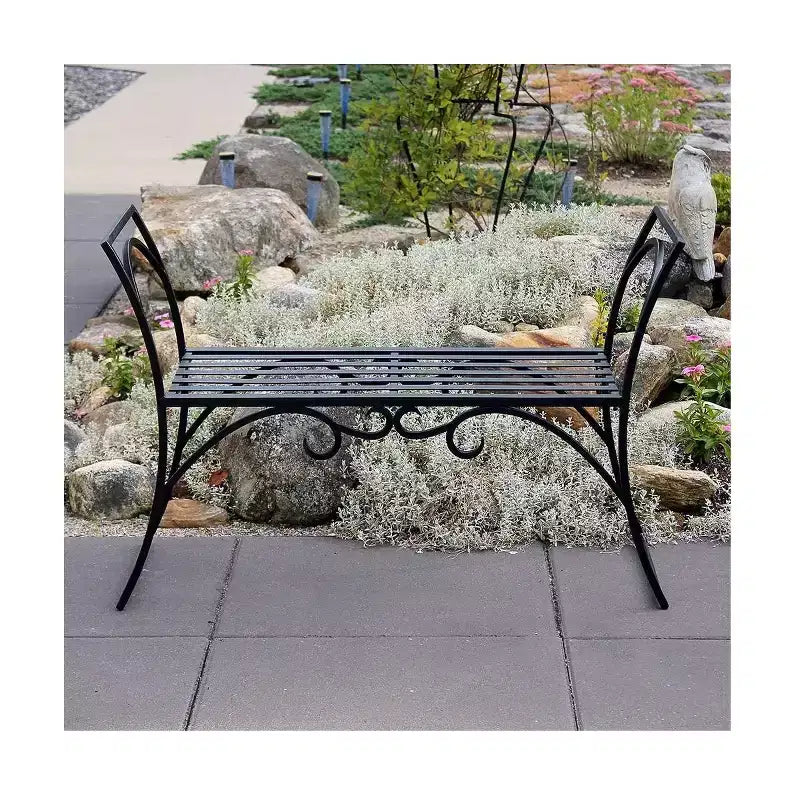 Banc de jardin incurvé en fer forgé 26,5 po noir - ACHLA Designs : sièges de terrasse, aucun assemblage requis
