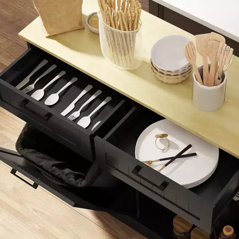Meuble poubelle coulissant HOMCOM avec tiroirs, meuble de cuisine de style campagnard avec poubelle cachée pour la cuisine