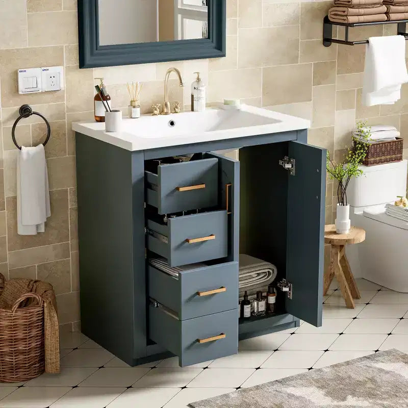 Meuble-lavabo de salle de bain 30 pouces à vasque simple avec armoire et 3 tiroirs – Noir / Bleu / Vert / Indigo / Blanc