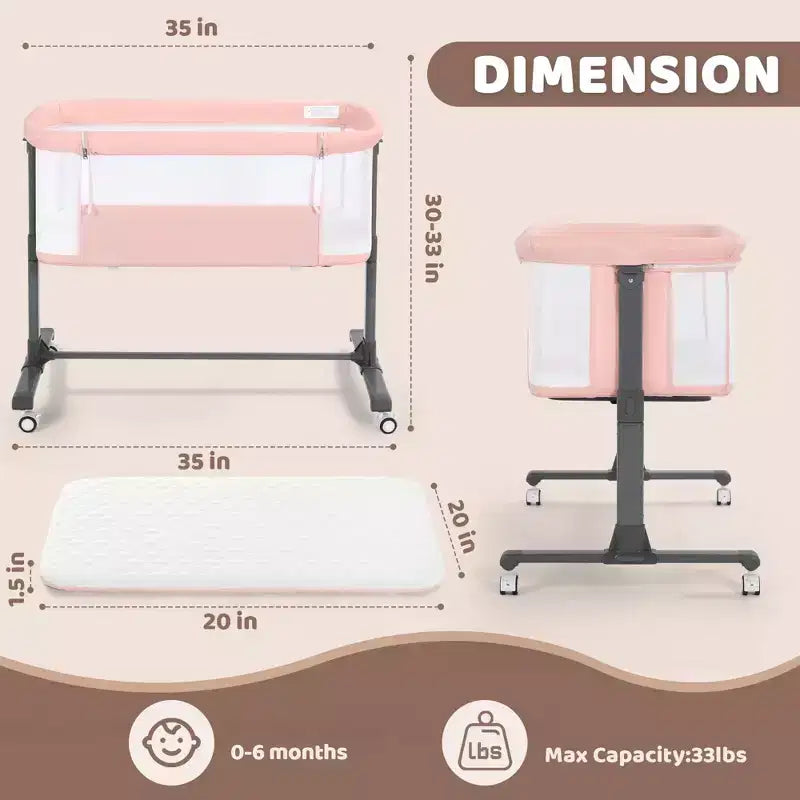 Berceau pour bébé avec roulettes 鈥?Beige / Gris / Rose, Cododo, pour 1 bébé