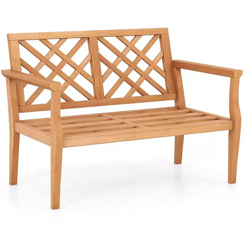 Costway 2-Person Outdoor Garden Bench with Comfy Armrests and Backrest Teak Wood