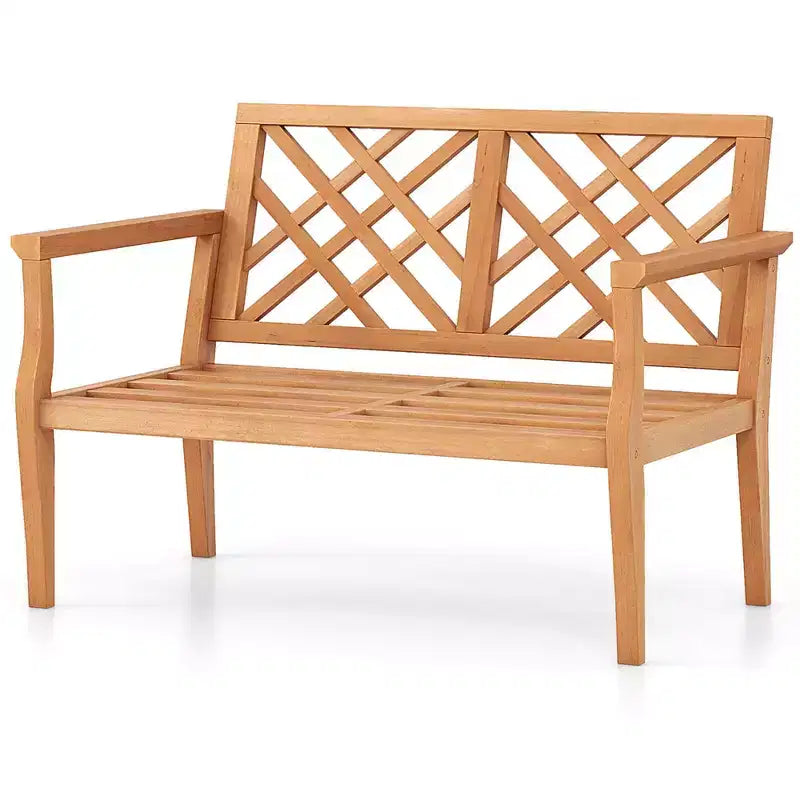 Banc de jardin extérieur Costway 2 places avec accoudoirs et dossier confortables en bois de teck