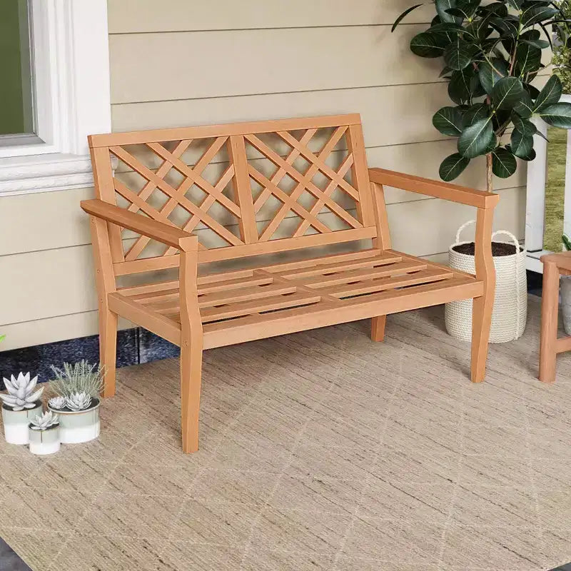 Banc de jardin extérieur Costway 2 places avec accoudoirs et dossier confortables en bois de teck