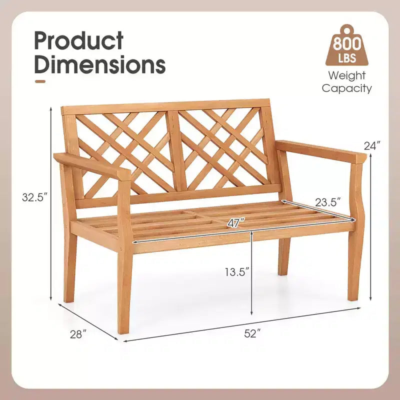 Banc de jardin extérieur Costway 2 places avec accoudoirs et dossier confortables en bois de teck