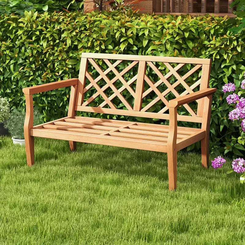 Banc de jardin extérieur Costway 2 places avec accoudoirs et dossier confortables en bois de teck