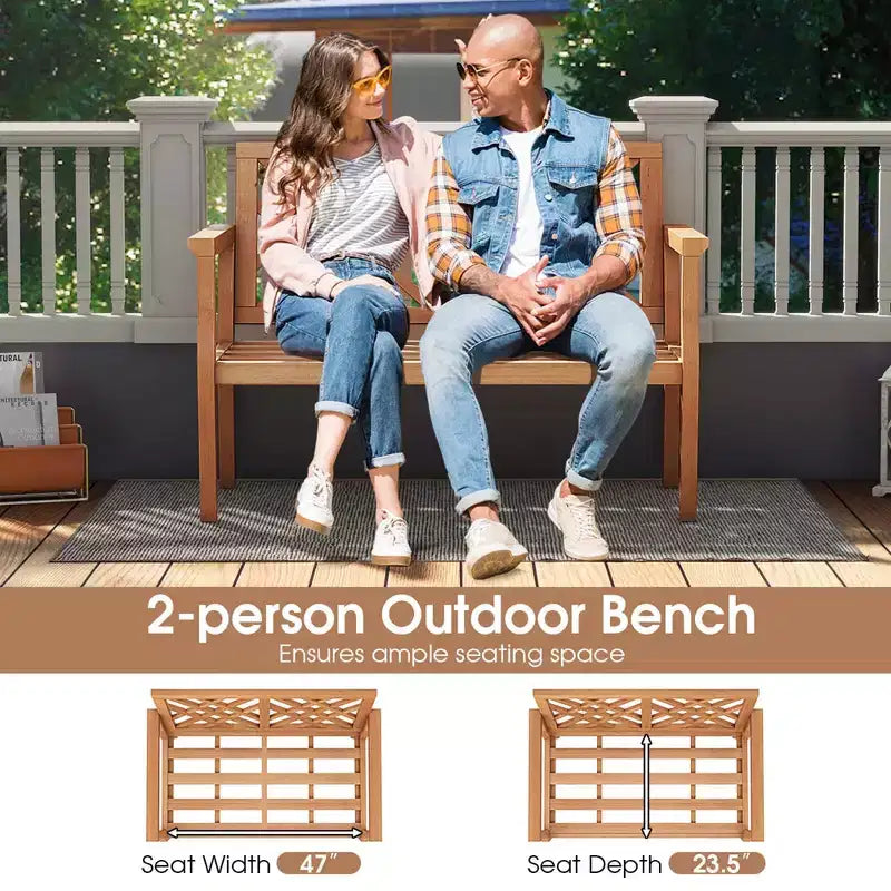 Banc de jardin extérieur Costway 2 places avec accoudoirs et dossier confortables en bois de teck