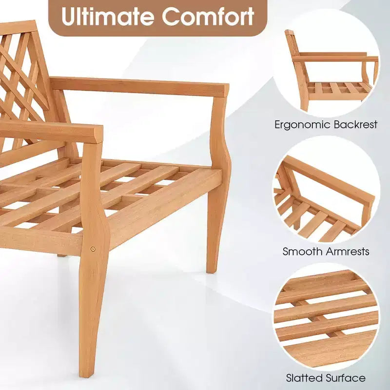 Banc de jardin extérieur Costway 2 places avec accoudoirs et dossier confortables en bois de teck