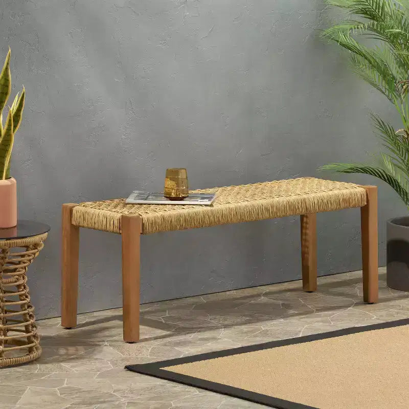 Banc d'extérieur Christopher Knight Home Angie 43 en bois d'acacia et osier, teck/marron