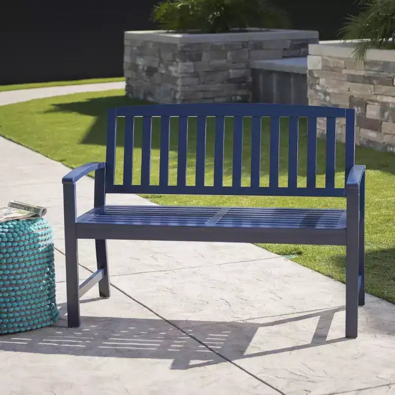 Christopher Knight Home Loja Banc en lattes en bois d'acacia d'extérieur 48 po, bleu marine