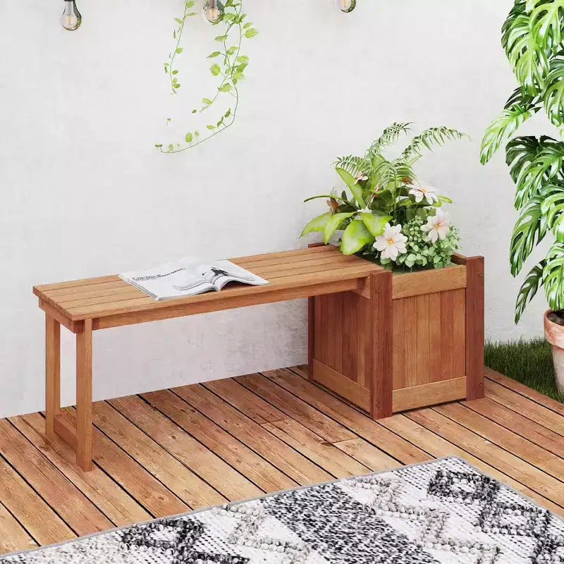 Costway 1/2 PCS Jardinière en Bois Dur avec Banc Siège Spacieux Fond Ouvert Parfait pour les Herbes Aromatiques