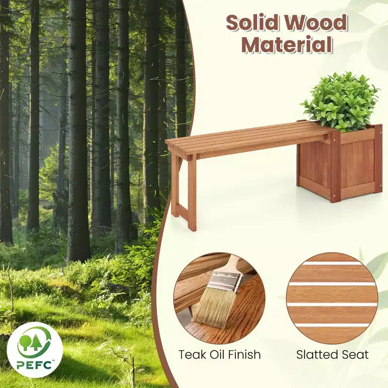 Costway 1/2 PCS Jardinière en Bois Dur avec Banc Siège Spacieux Fond Ouvert Parfait pour les Herbes Aromatiques