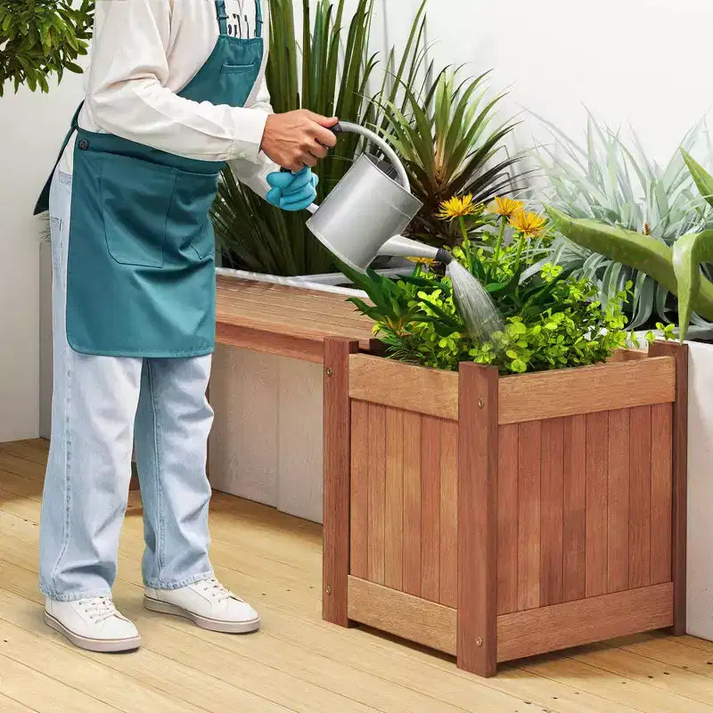 Costway 1/2 PCS Jardinière en Bois Dur avec Banc Siège Spacieux Fond Ouvert Parfait pour les Herbes Aromatiques