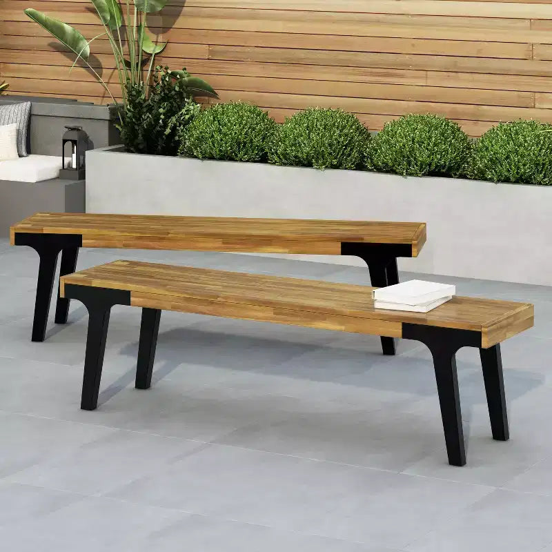 Christopher Knight Home Harper Bancs en bois d'acacia 63,00 (lot de 2), teck/noir