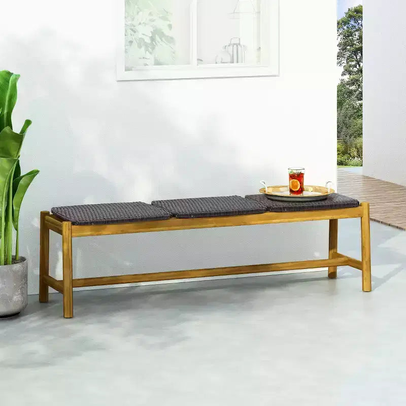 Banc 3 places d'extérieur en osier et bois d'acacia 61,5 Erick Christopher Knight Home
