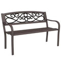 Outsunny Outdoor Bench with Floral Design Backrest, Metal Bench, Brown