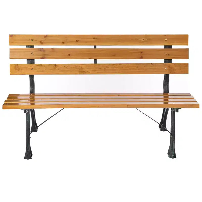 Gardenised Park Bench with Wooden Slats Seat and Backrest for 2 Persons Featuring Iron Frame and Legs