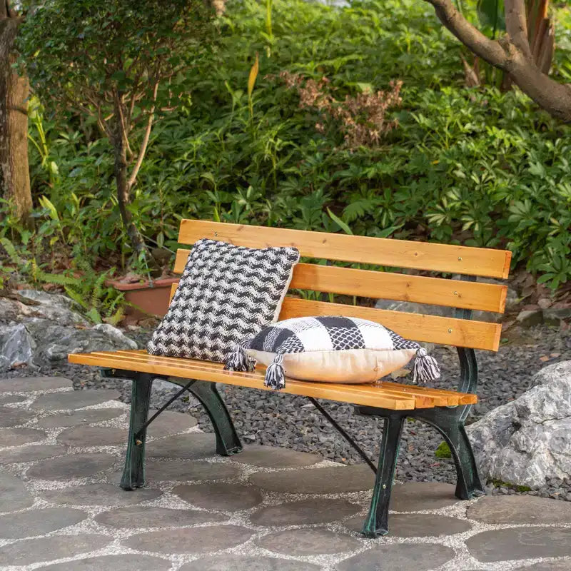 Banc de jardin Gardenised avec assise et dossier à lattes en bois pour 2 personnes, structure et pieds en fer