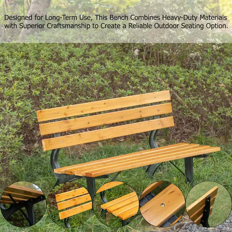 Banc de jardin Gardenised avec assise et dossier à lattes en bois pour 2 personnes, structure et pieds en fer
