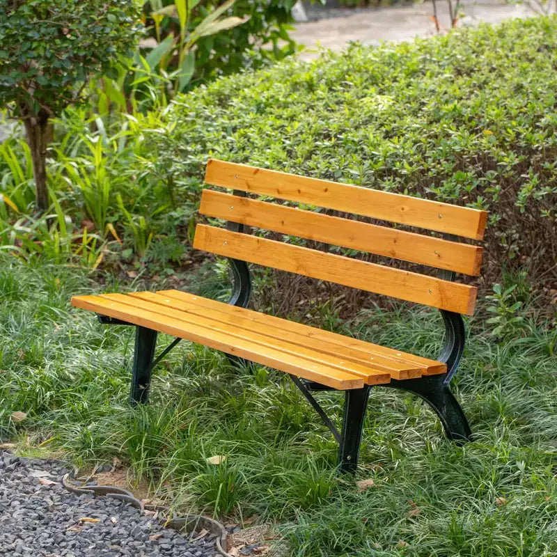 Banc de jardin Gardenised avec assise et dossier à lattes en bois pour 2 personnes, structure et pieds en fer