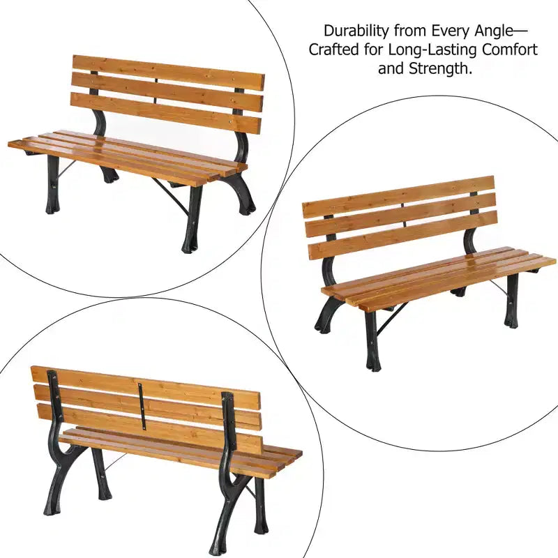 Banc de jardin Gardenised avec assise et dossier à lattes en bois pour 2 personnes, structure et pieds en fer