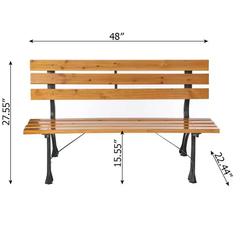 Banc de jardin Gardenised avec assise et dossier à lattes en bois pour 2 personnes, structure et pieds en fer