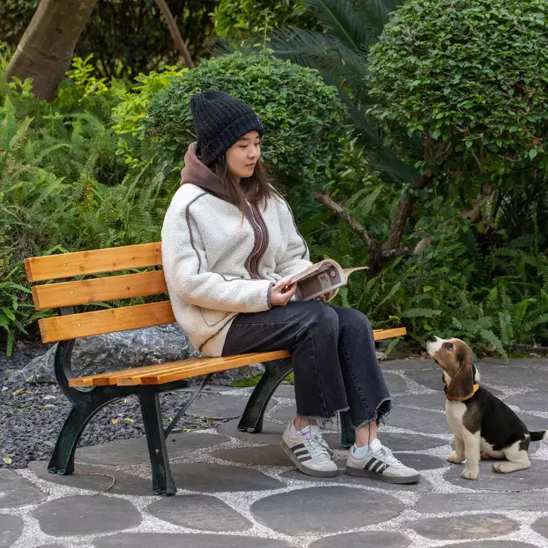 Banc de jardin Gardenised avec assise et dossier à lattes en bois pour 2 personnes, structure et pieds en fer
